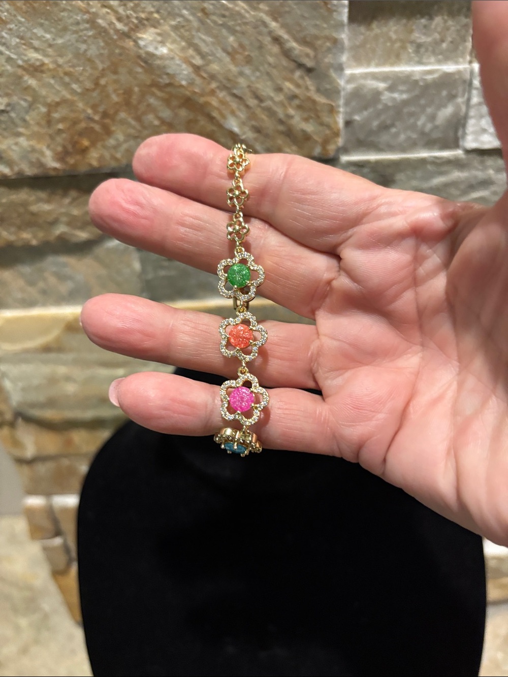 Multicolor Crystal Flower & LV Skittle Charm Bracelet Set - Picture 3 of 6